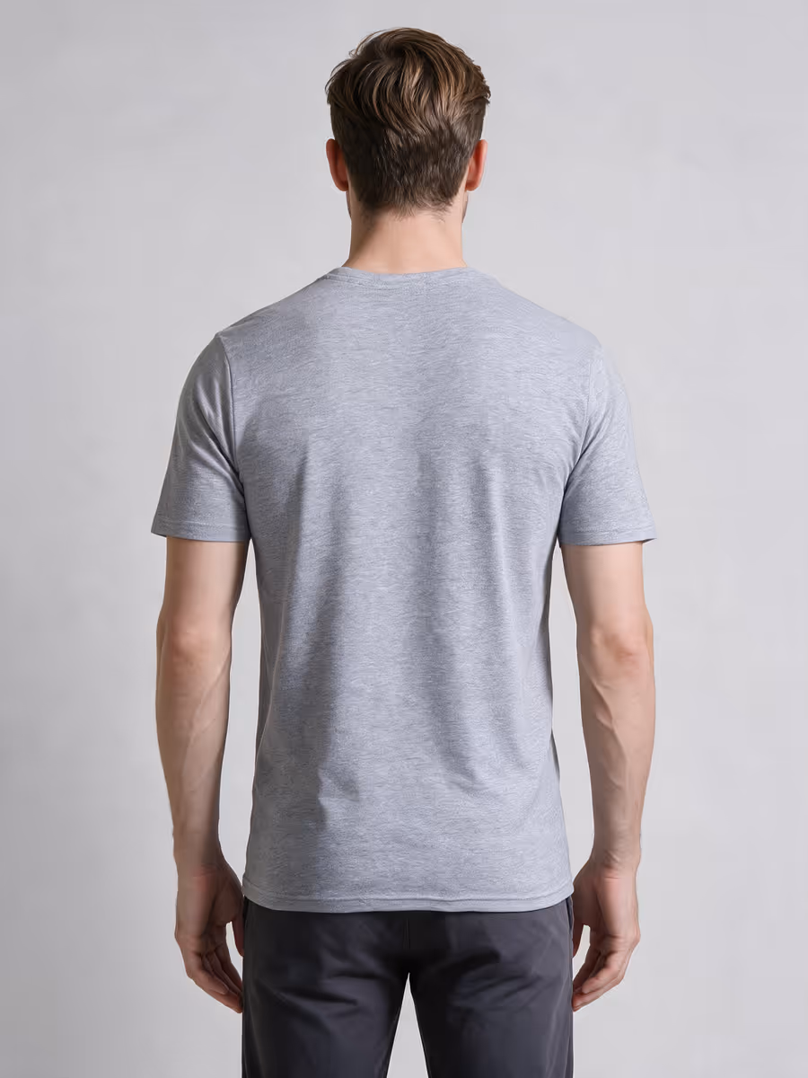 Men's Grey Melange Half Sleeve Round Neck Plain T-Shirt