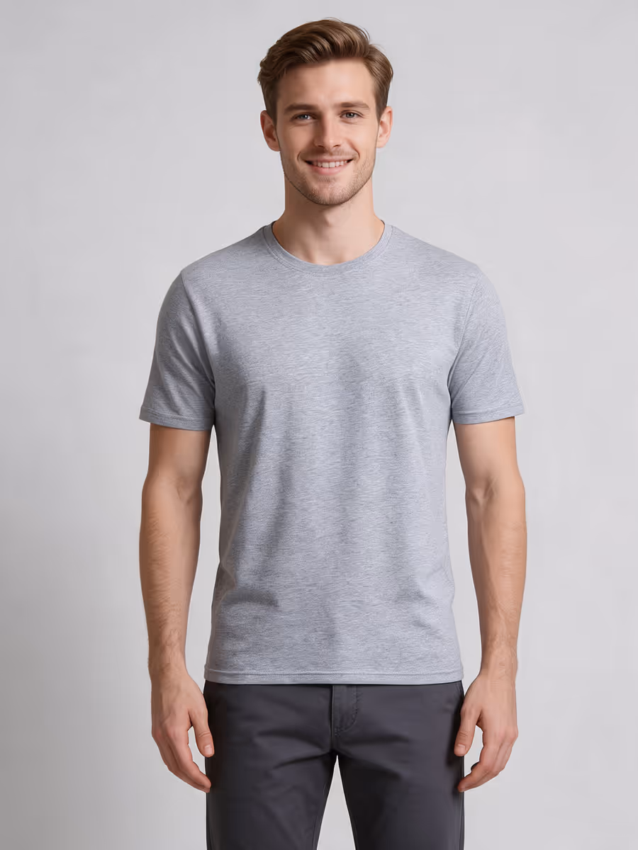 Men's Grey Melange Half Sleeve Round Neck Plain T-Shirt