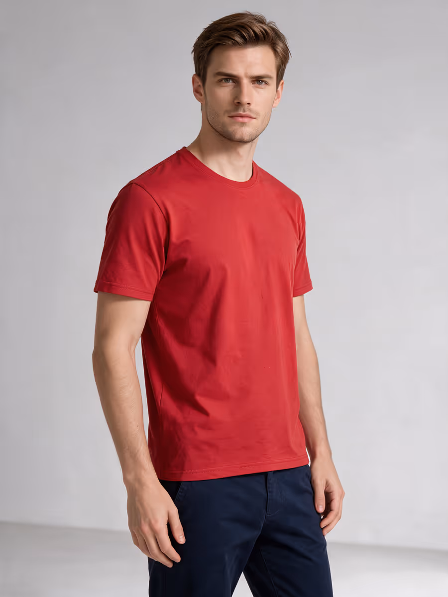 Men's Red Half Sleeve Round Neck Plain T-Shirt