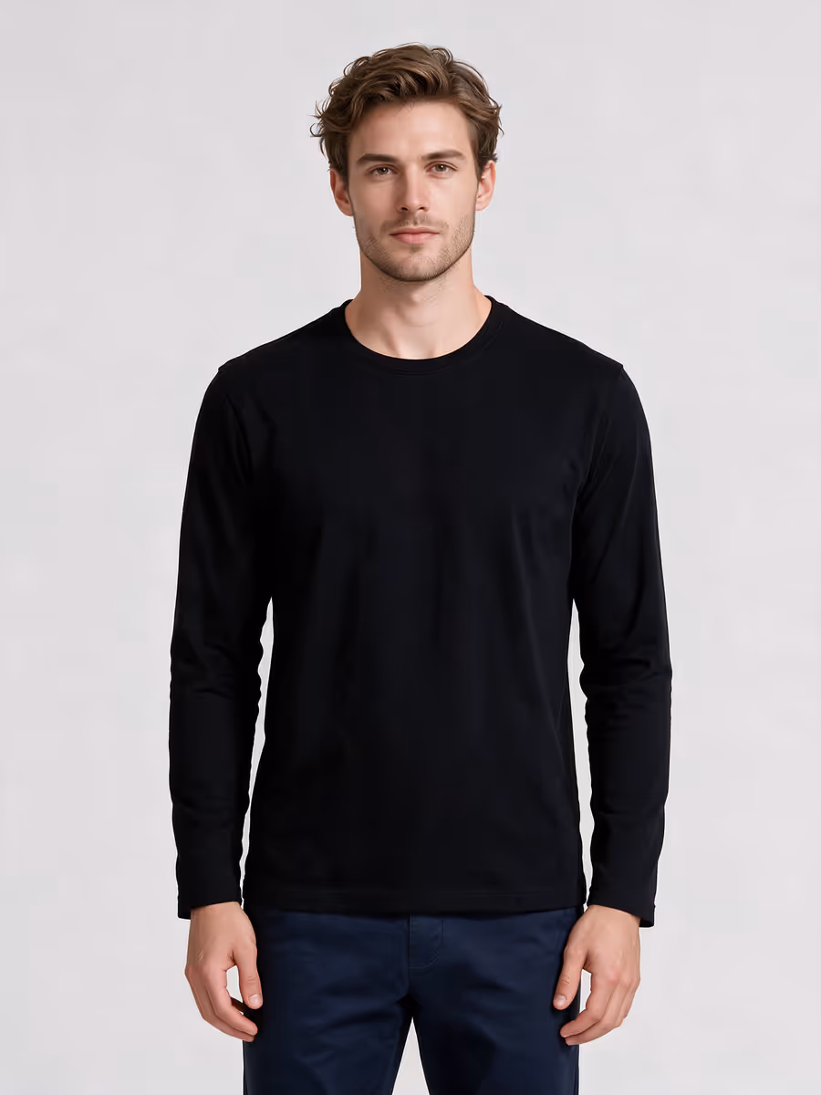 Men's Black Full Sleeve Round Neck Plain T-Shirt