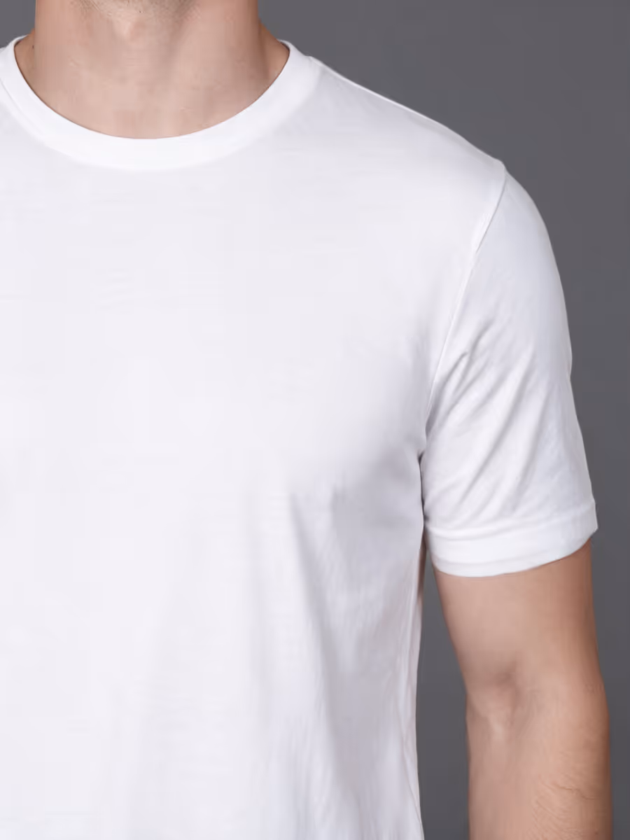 Men's White Half Sleeve Round Neck Plain T-Shirt