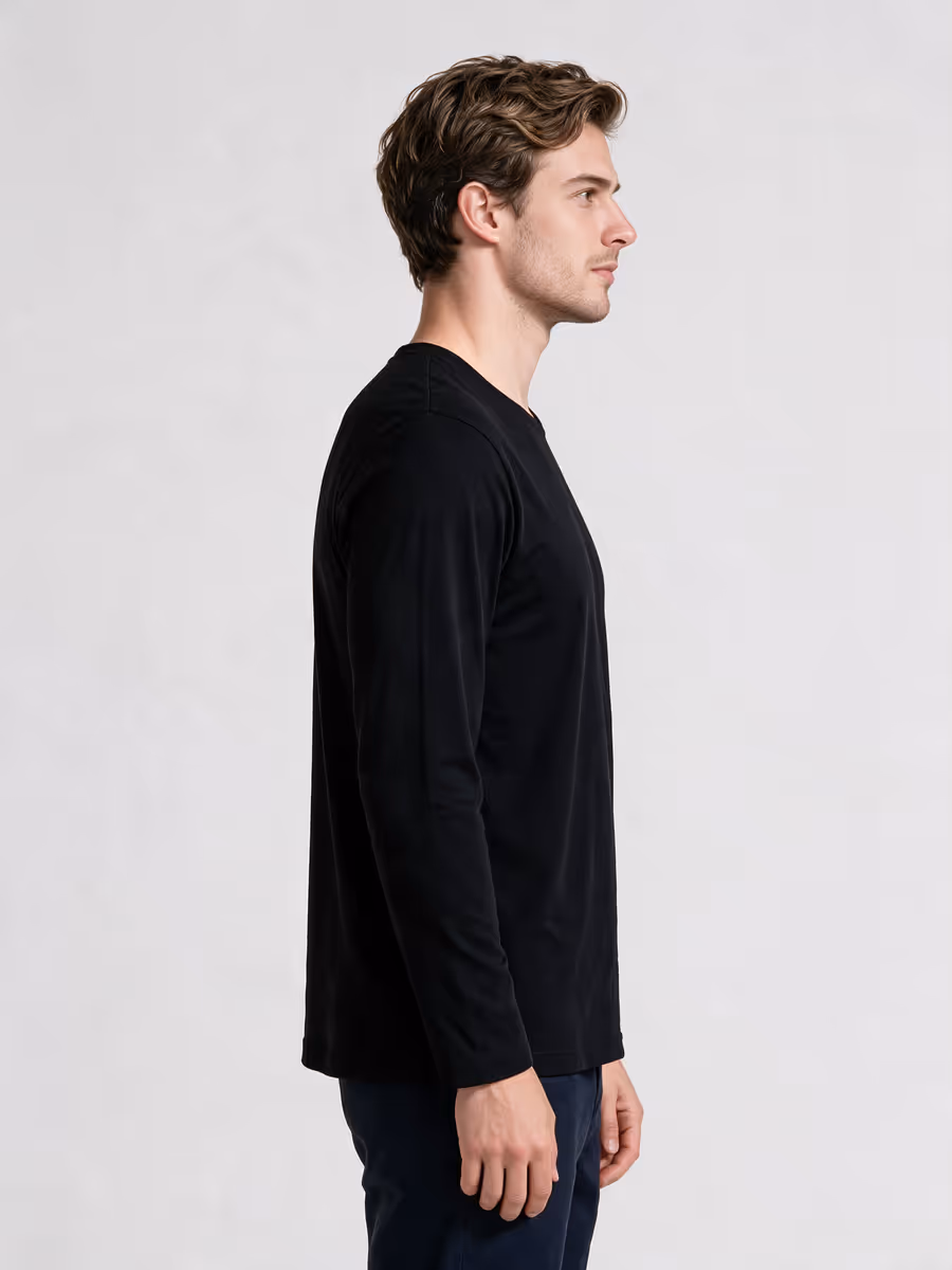 Men's Black Full Sleeve Round Neck Plain T-Shirt