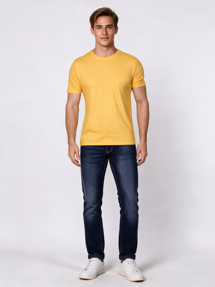Men's Yellow Half Sleeve Round Neck Plain T-Shirt