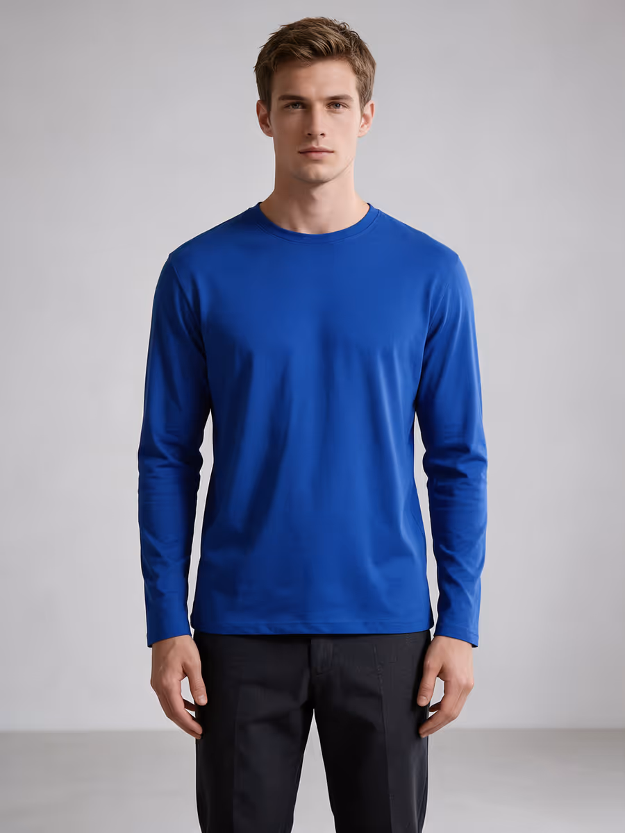 Men's Royal Blue Full Sleeve Round Neck Plain T-Shirt