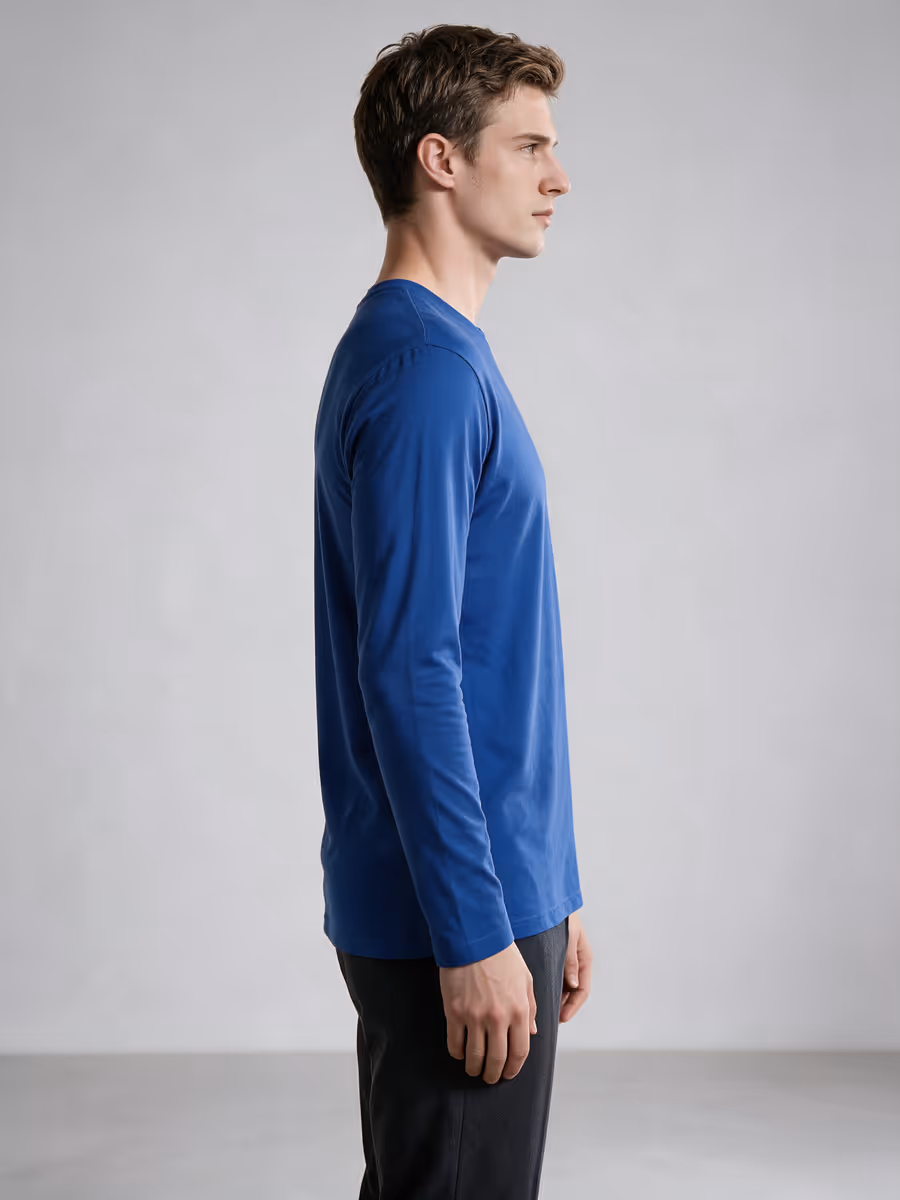 Men's Royal Blue Full Sleeve Round Neck Plain T-Shirt