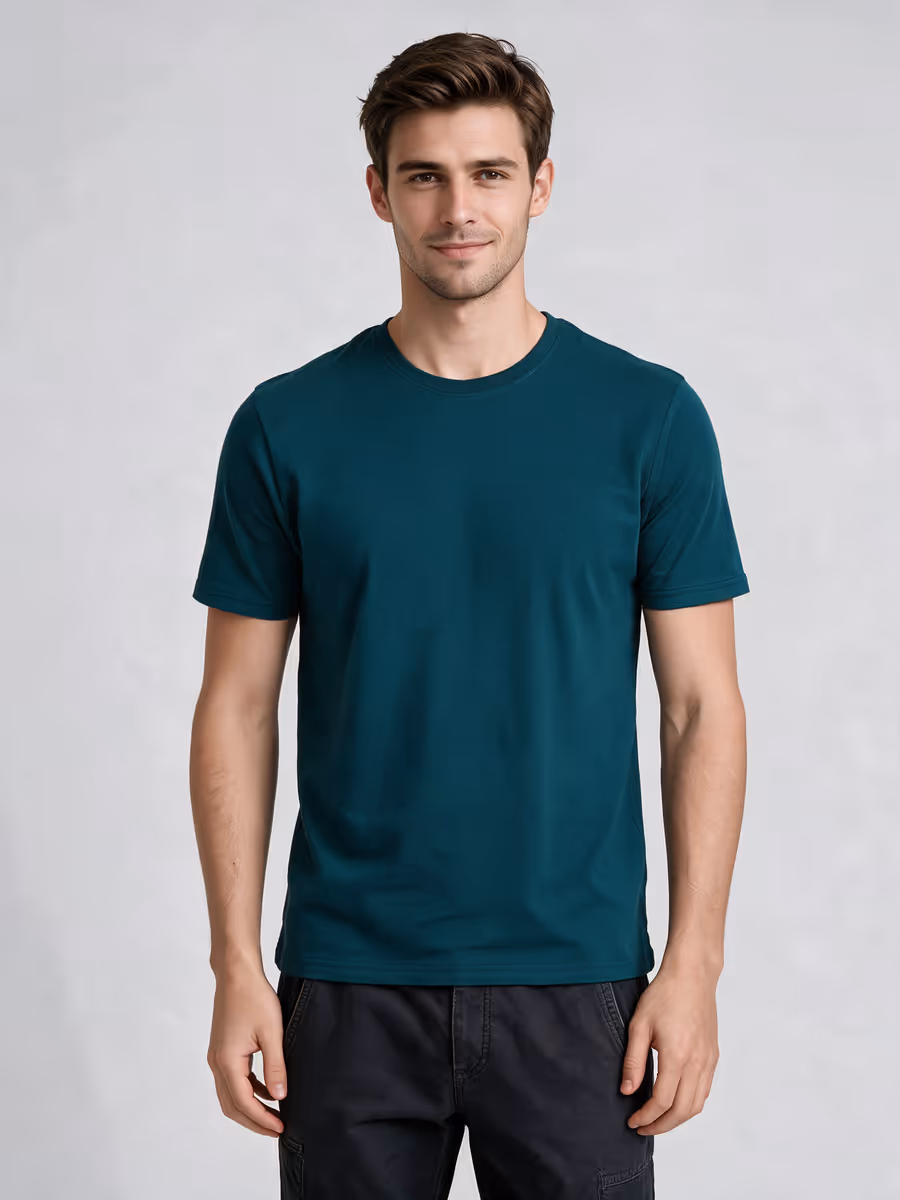 Men's Petrol Half Sleeve Round Neck Plain T-Shirt