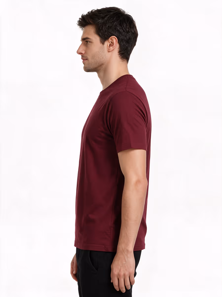 Men's Maroon Half Sleeve Round Neck Plain T-Shirt