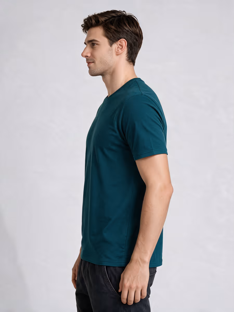 Men's Petrol Half Sleeve Round Neck Plain T-Shirt