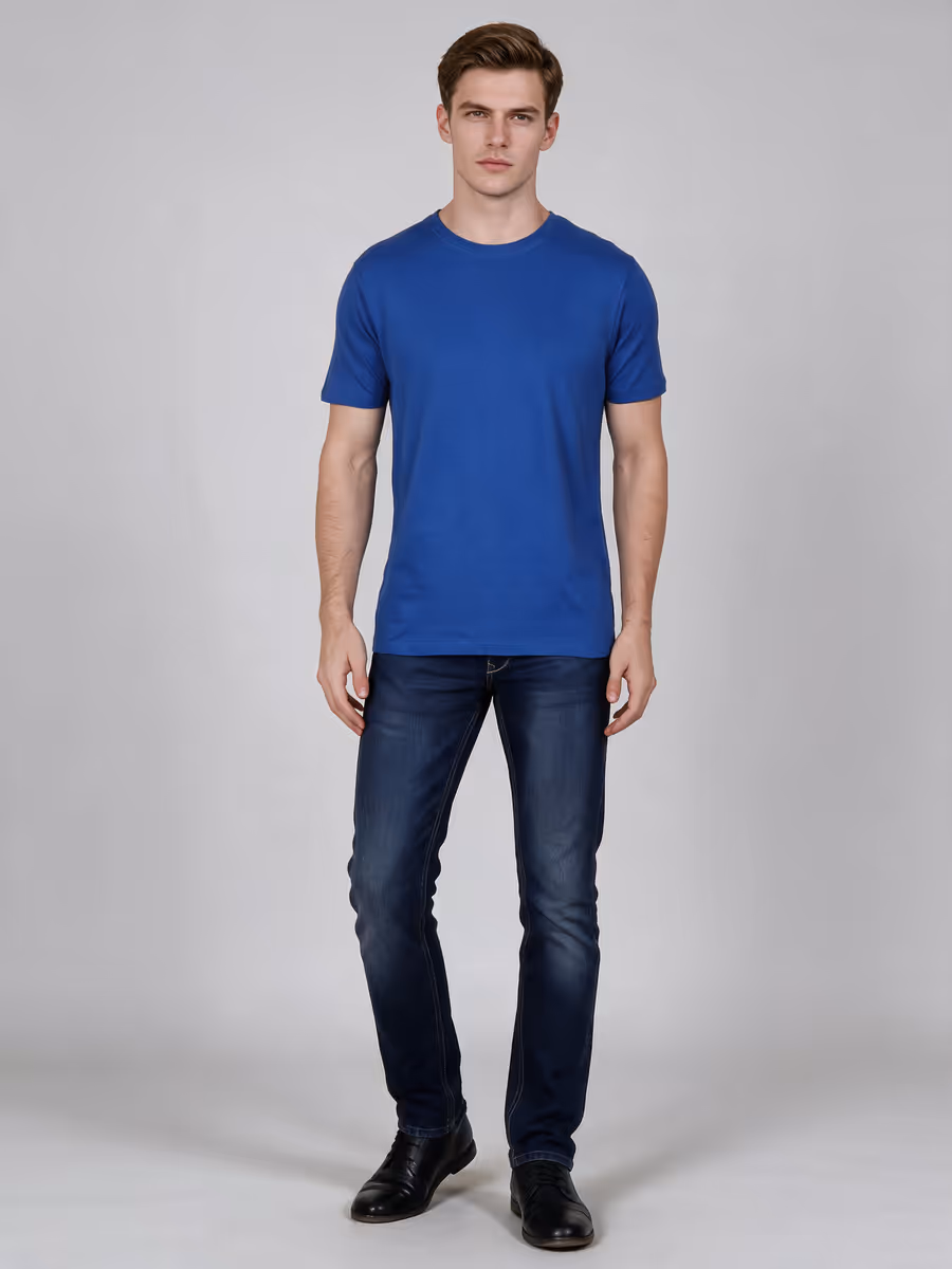 Men's Royal Blue Half Sleeve Round Neck Plain T-Shirt