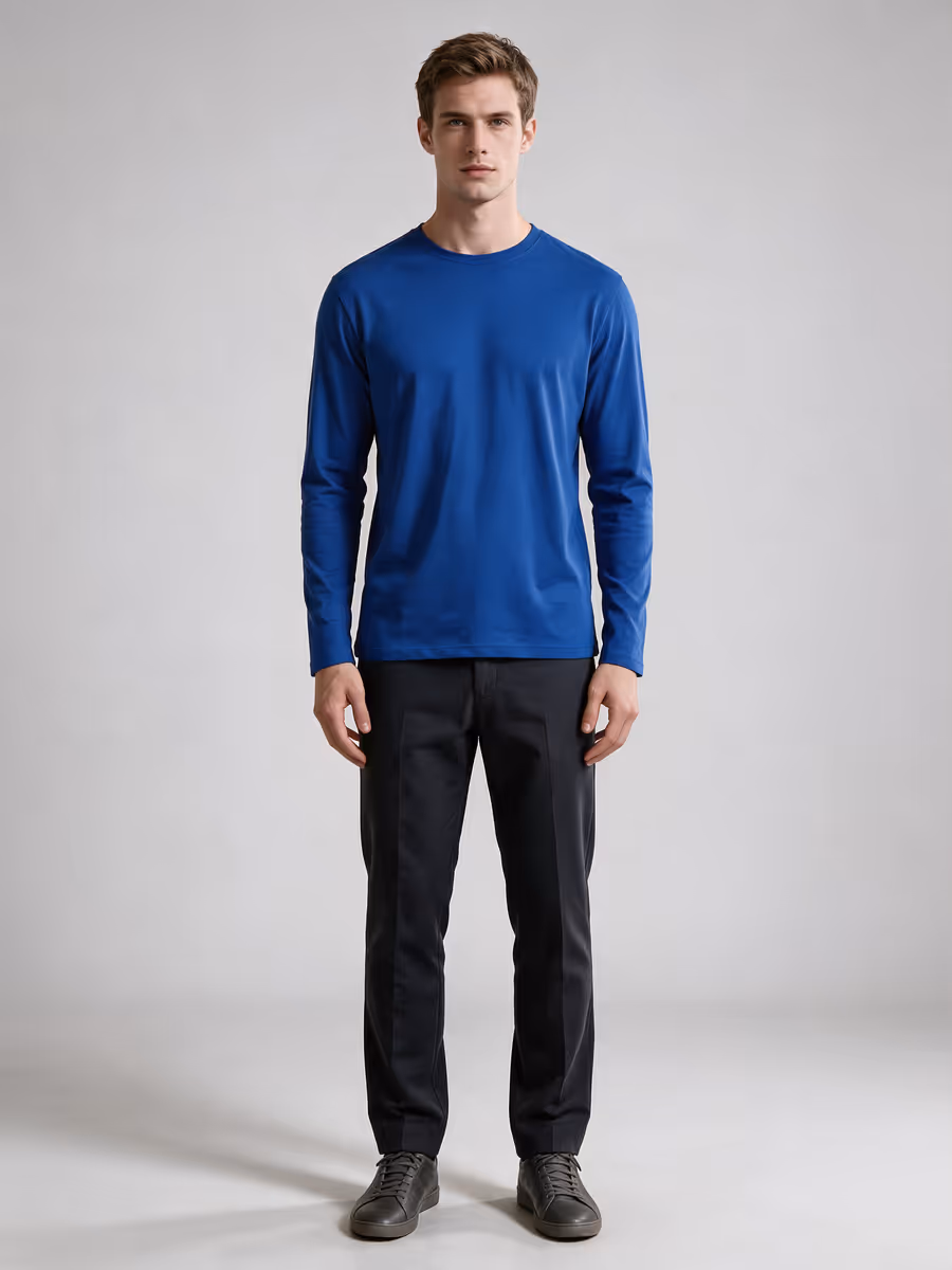 Men's Royal Blue Full Sleeve Round Neck Plain T-Shirt