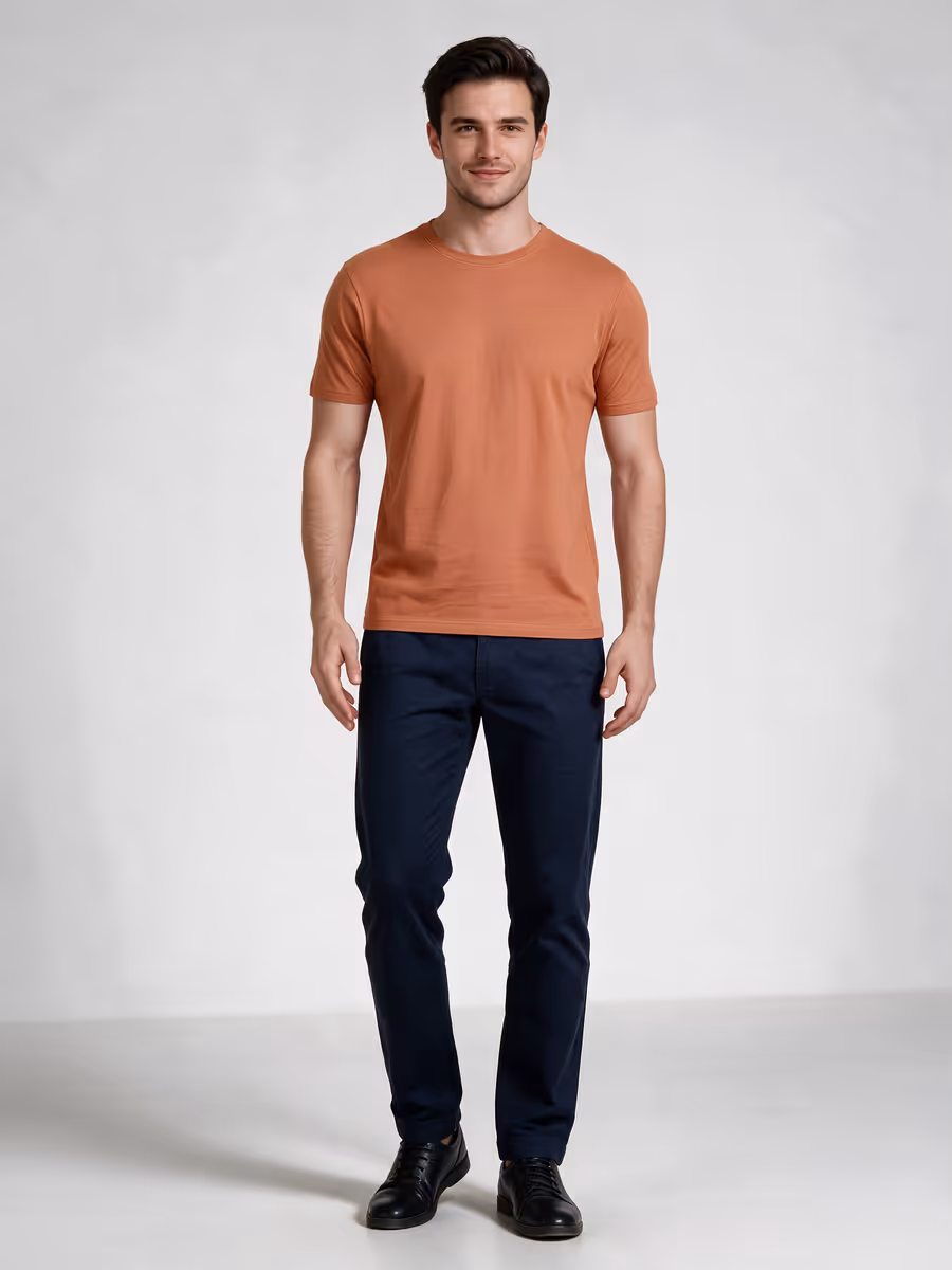 Men's Saffron Half Sleeve Round Neck Plain T-Shirt