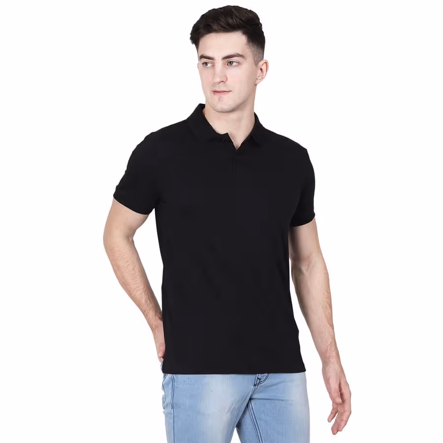 Black Polo Collar Plain T-Shirt