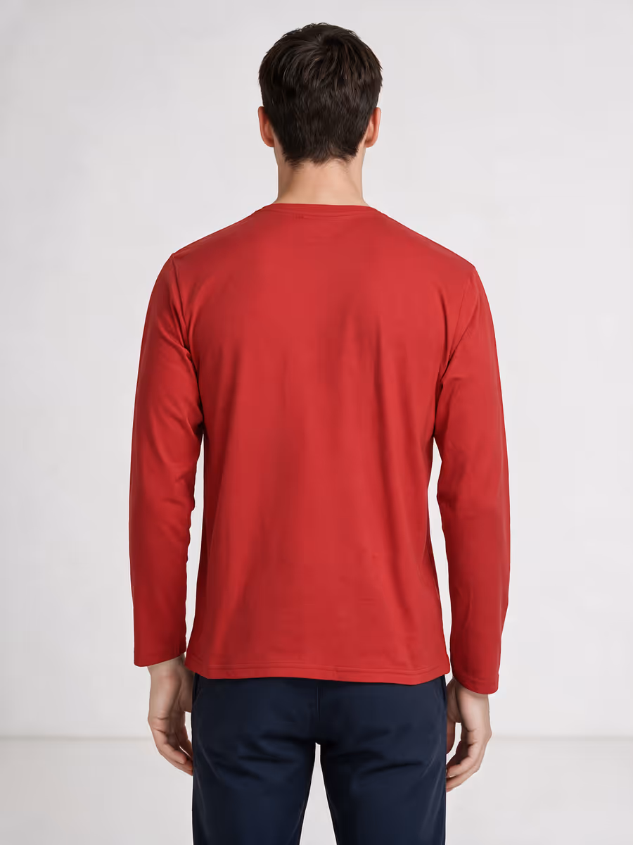Men's Red Full Sleeve Round Neck Plain T-Shirt