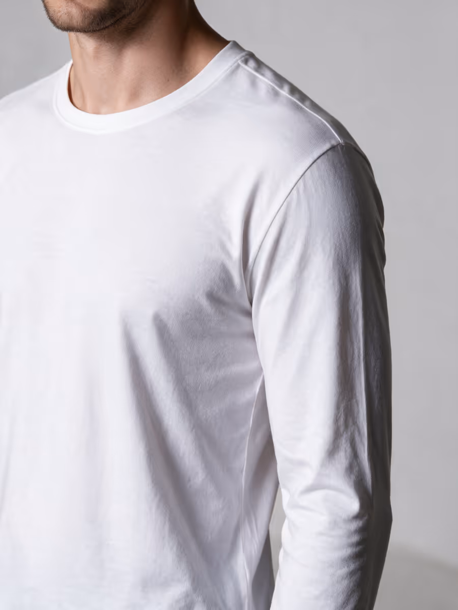 Men's White Full Sleeve Round Neck Plain T-Shirt