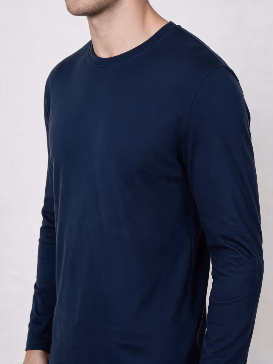 Men's Navy Blue Full Sleeve Round Neck Plain T-Shirt