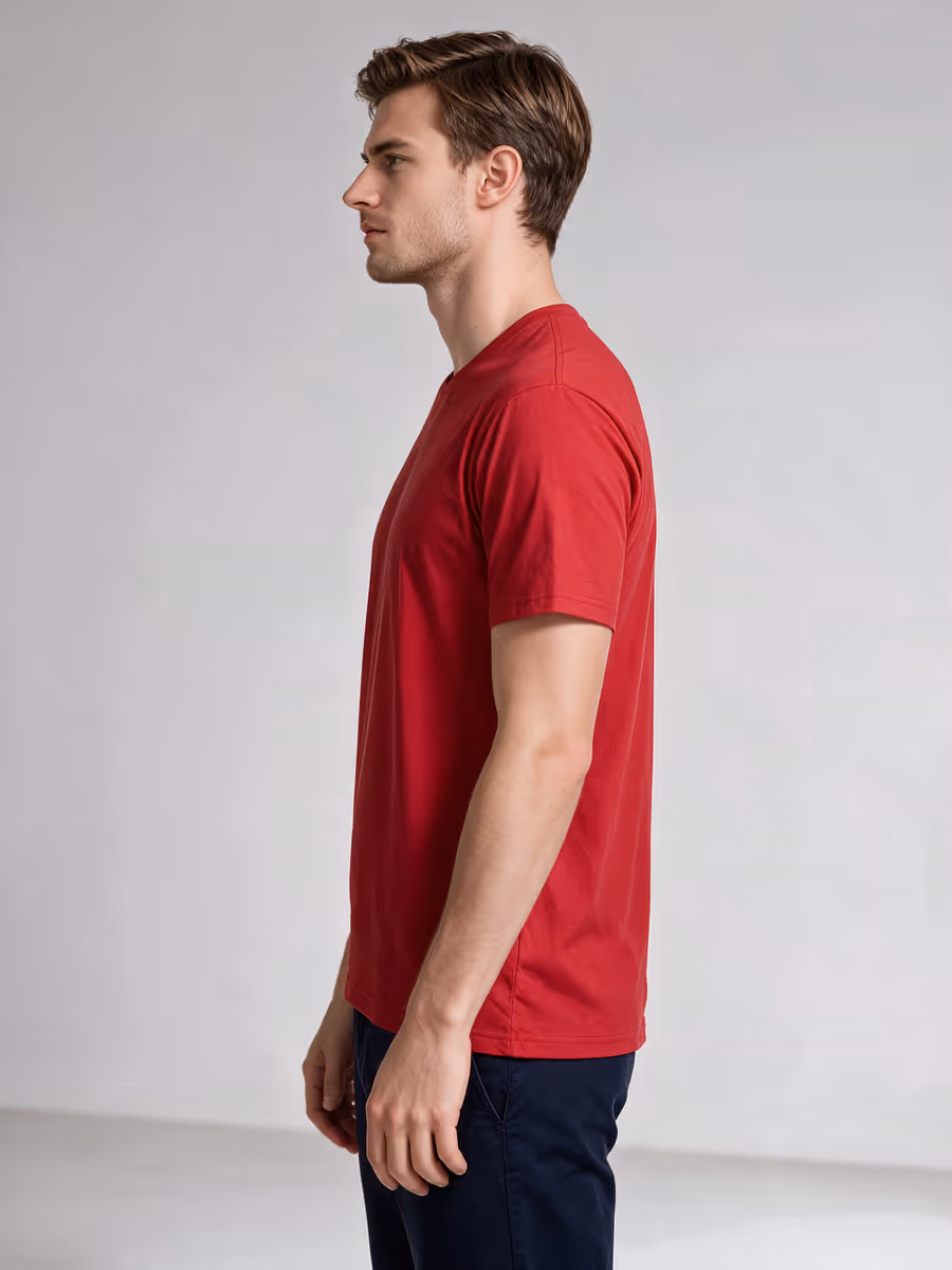 Men's Red Half Sleeve Round Neck Plain T-Shirt