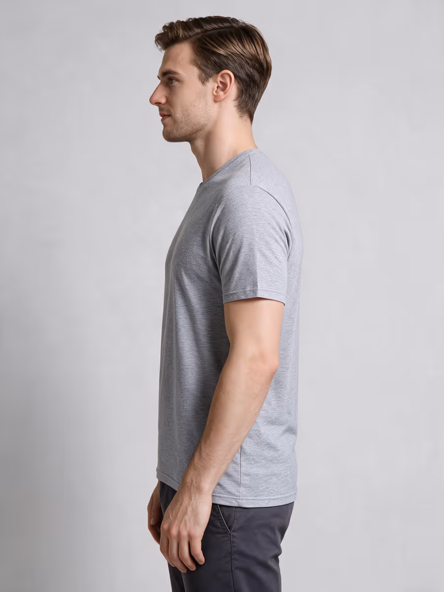 Men's Grey Melange Half Sleeve Round Neck Plain T-Shirt