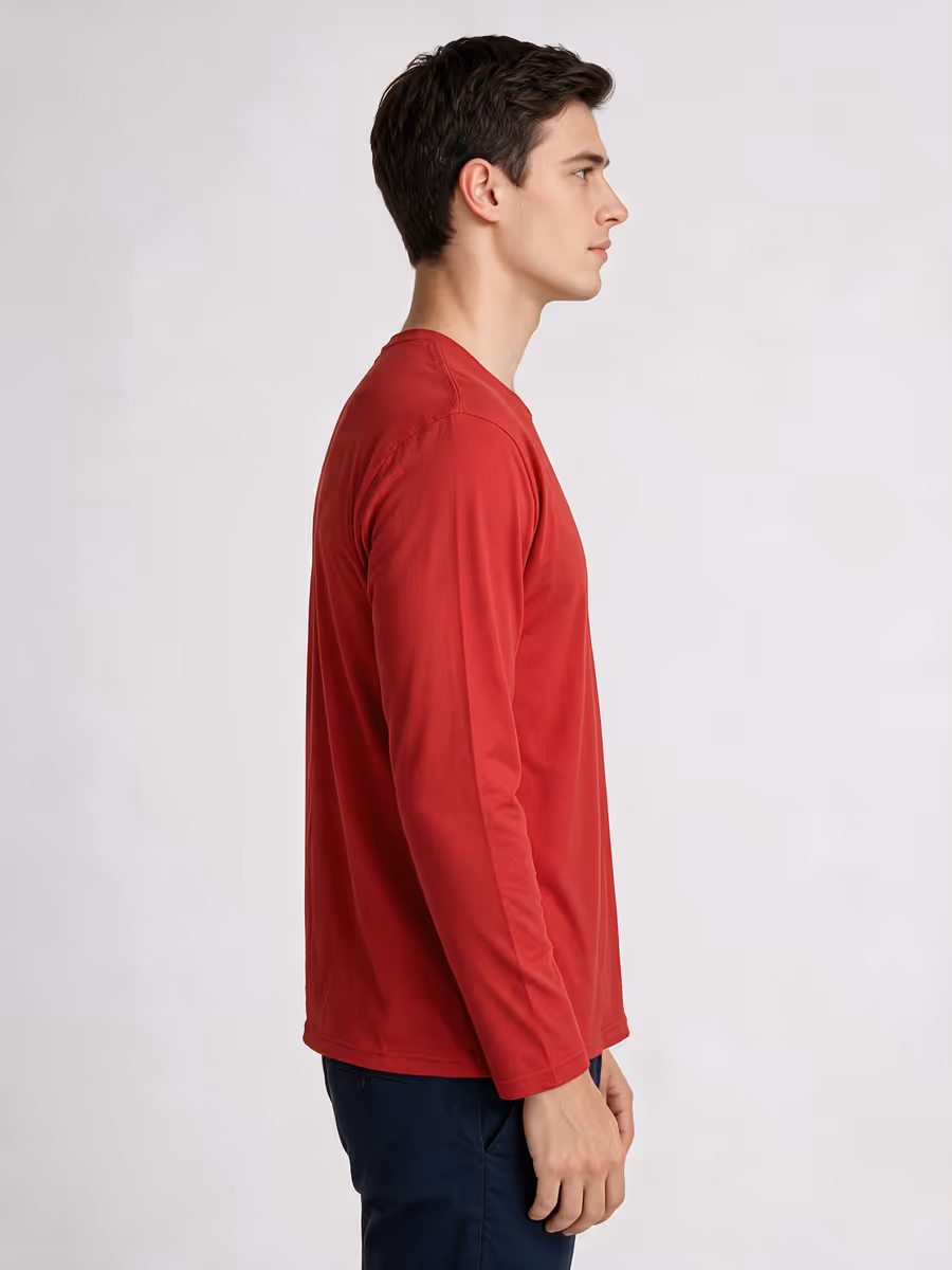 Men's Red Full Sleeve Round Neck Plain T-Shirt