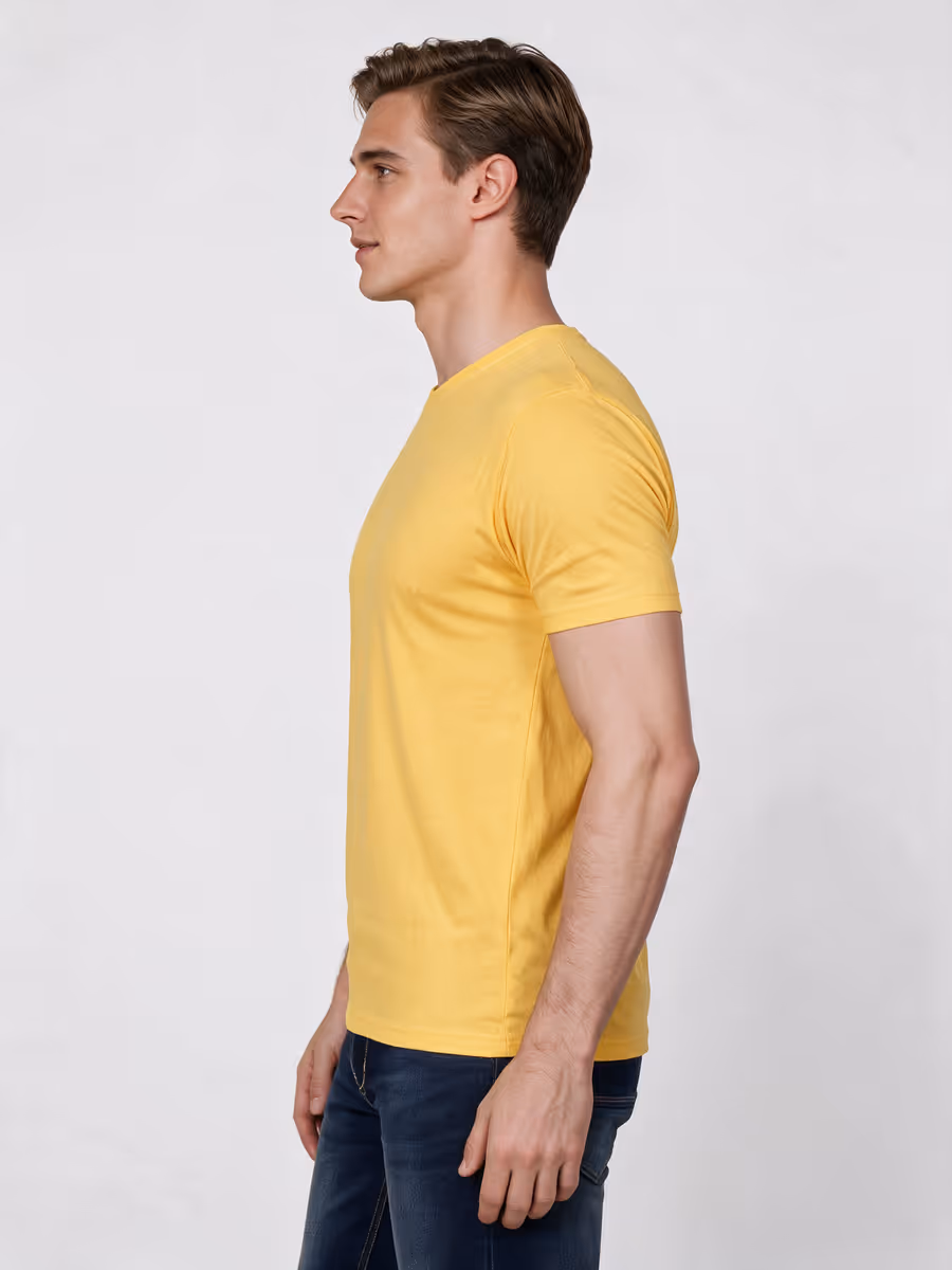 Men's Yellow Half Sleeve Round Neck Plain T-Shirt