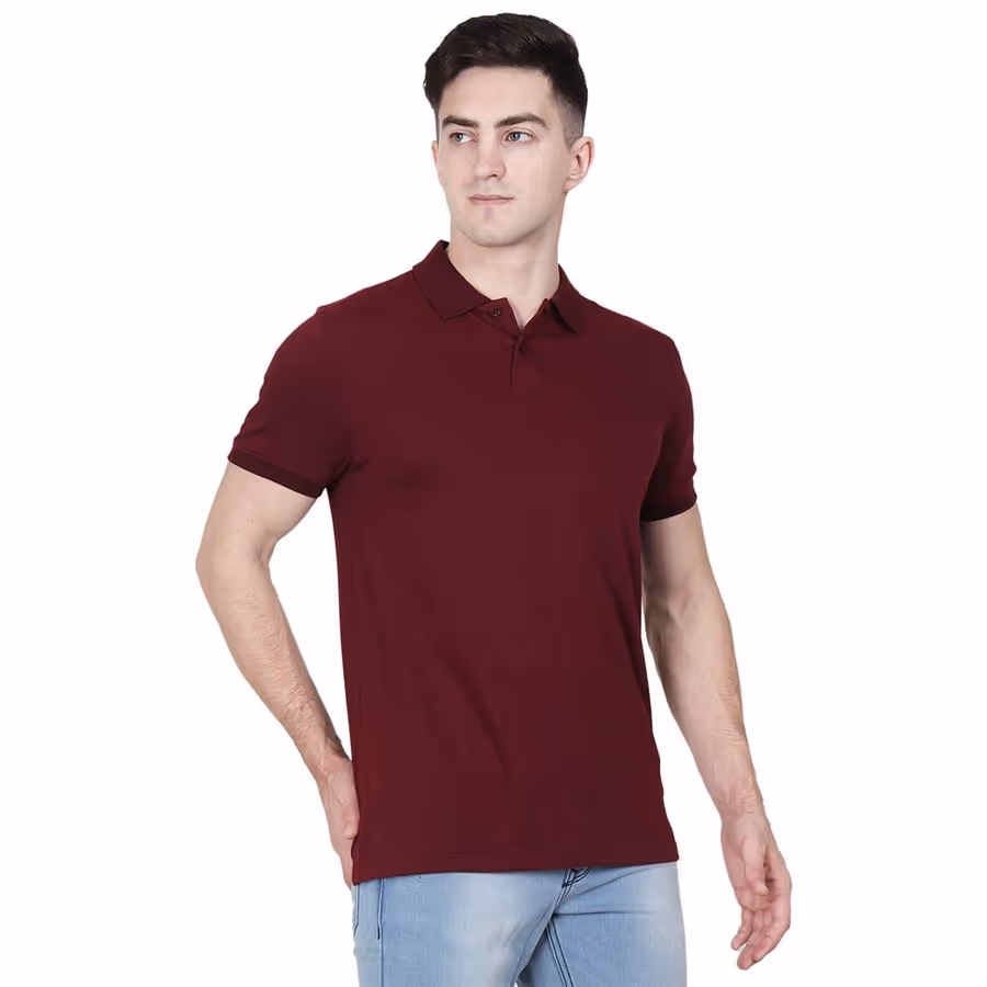 Maroon Polo Collar Plain T-Shirt