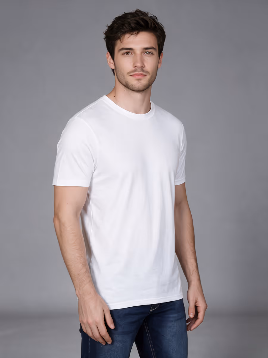 Men's White Half Sleeve Round Neck Plain T-Shirt