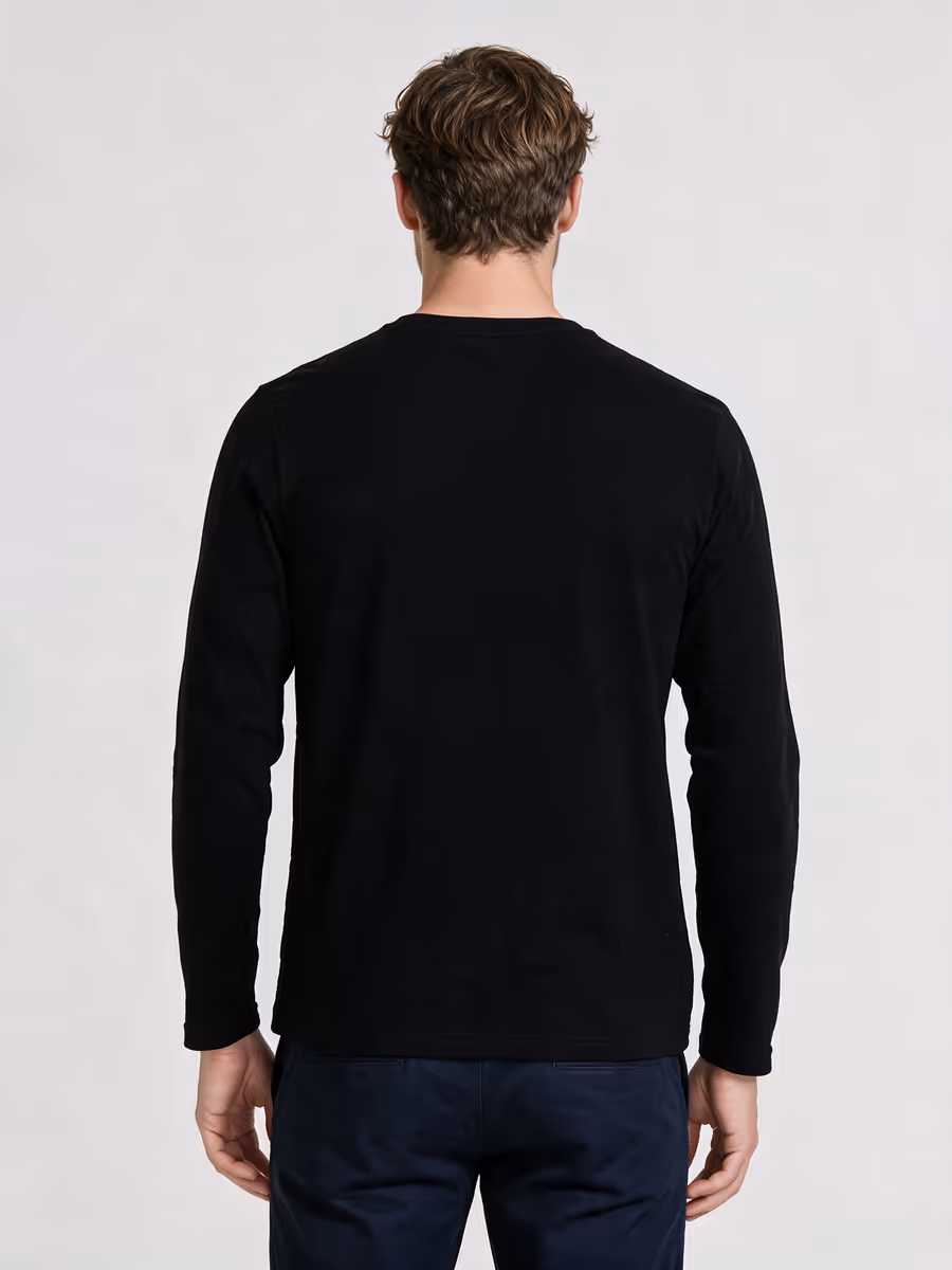 Men's Black Full Sleeve Round Neck Plain T-Shirt