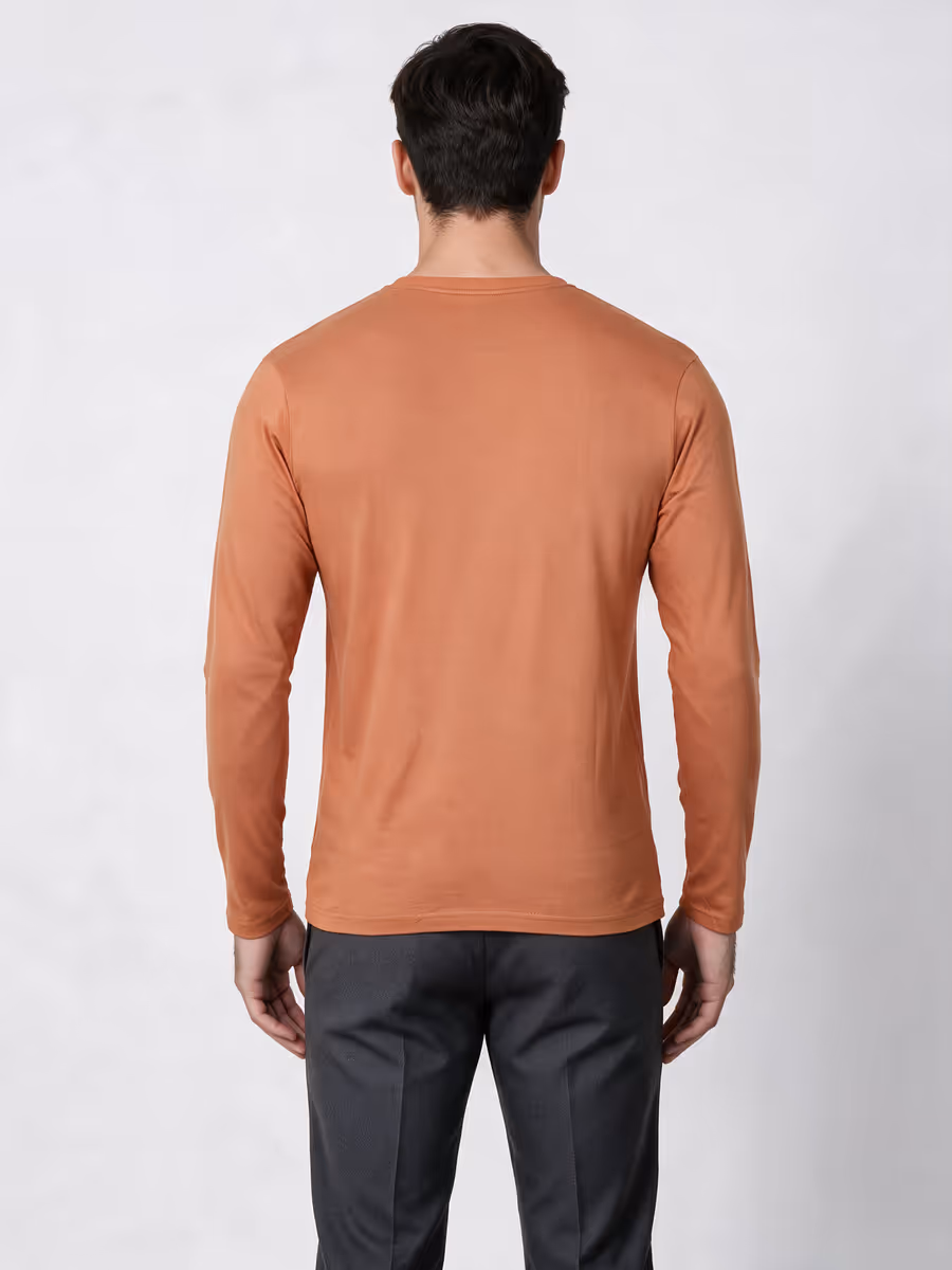 Men's Saffron Full Sleeve Round Neck Plain T-Shirt