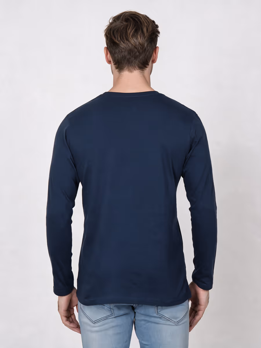 Men's Navy Blue Full Sleeve Round Neck Plain T-Shirt