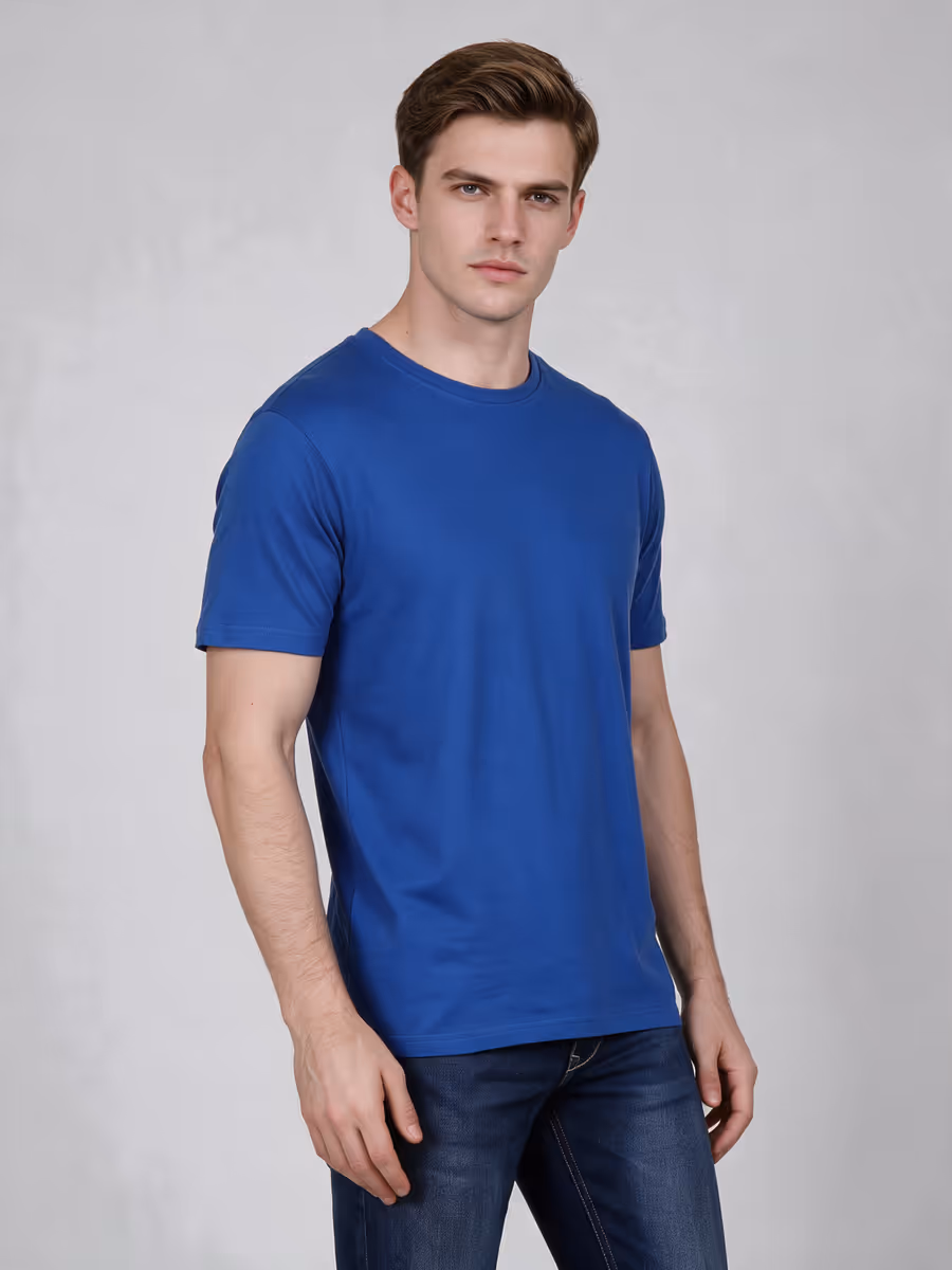 Men's Royal Blue Half Sleeve Round Neck Plain T-Shirt