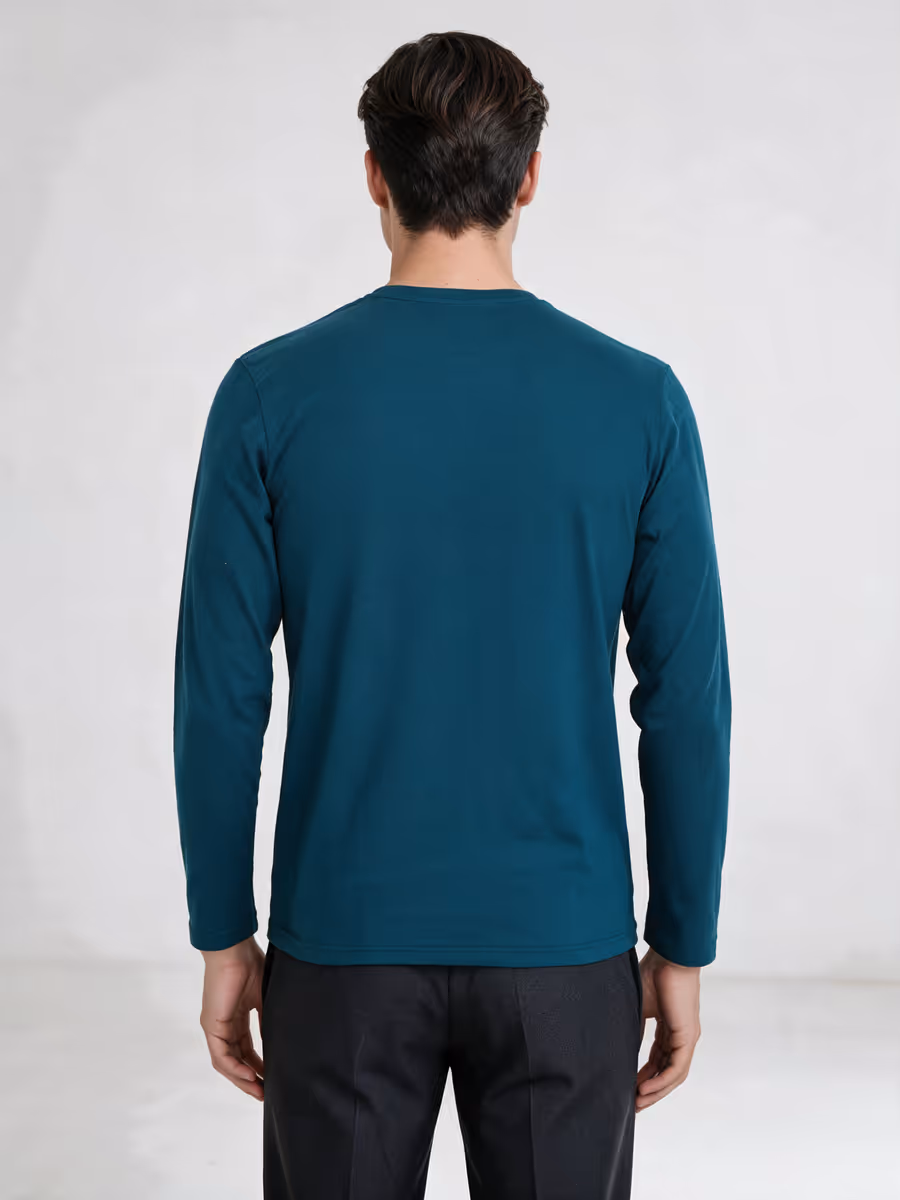 Men's Petrol Full Sleeve Round Neck Plain T-Shirt